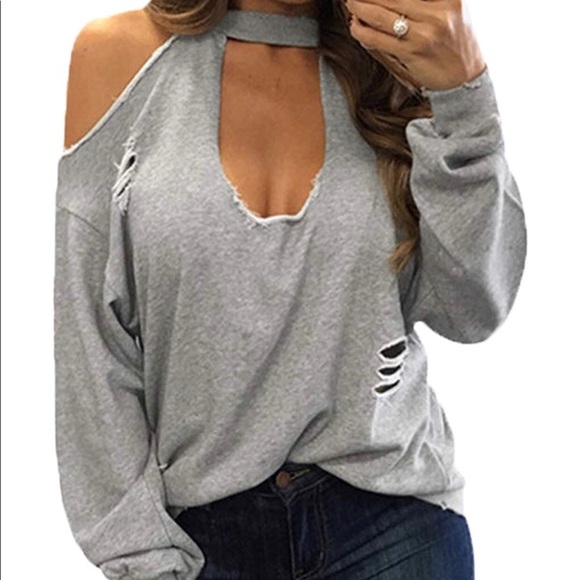 Fashion Nova Sweaters - DISTRESSED GREY SWEATER
